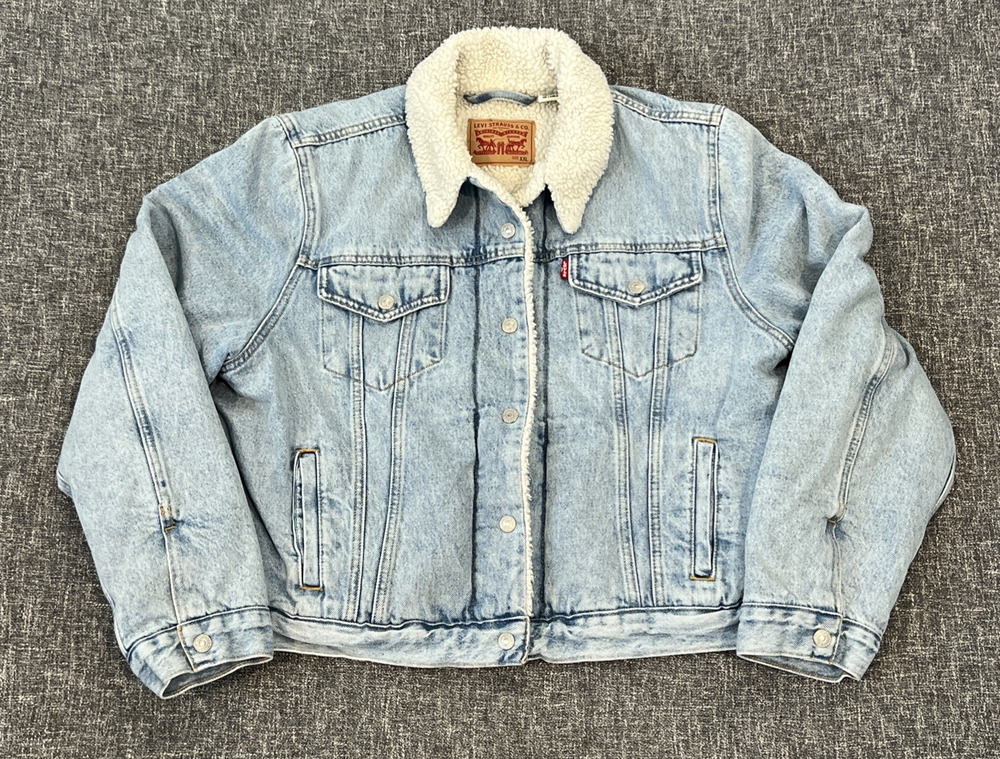 Levi's Sherpa Lined Denim Trucker Jacket Women's Size XXL Distressed